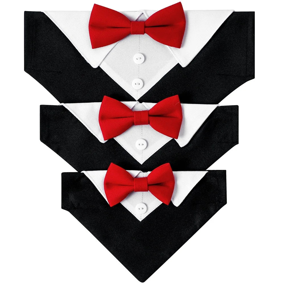 bandana chien smoking noeud papillon rouge trois choix couleurs et tailles