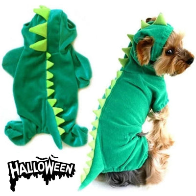deguisement chien halloween dinosaure vert moyen chien