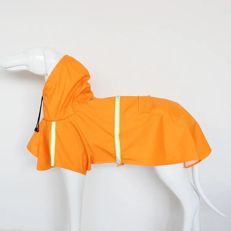 impermeable pour chien coupe-vent couleur orange avec bande relflechissante