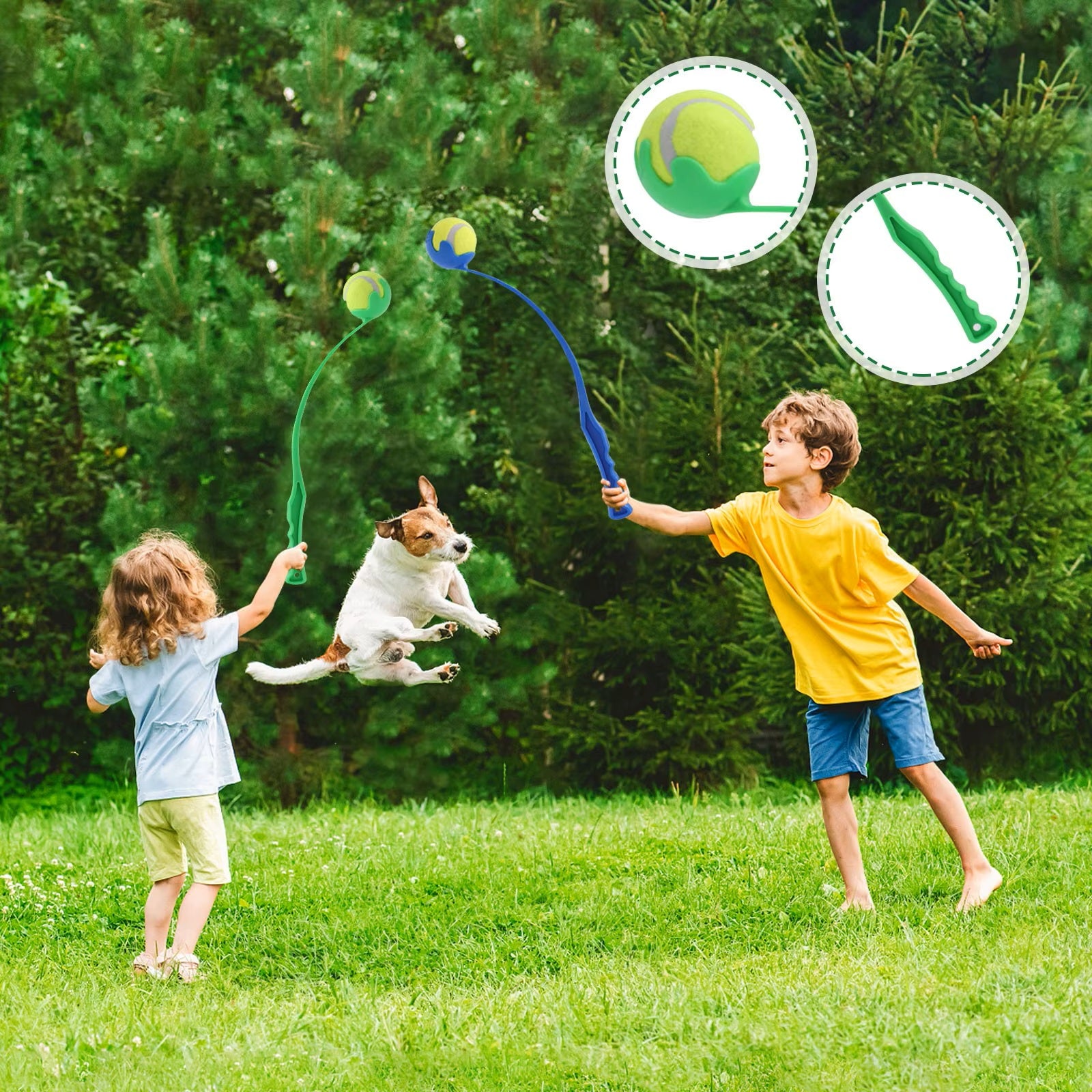 lanceur de balle pour chien enfant chien jouent ensemble