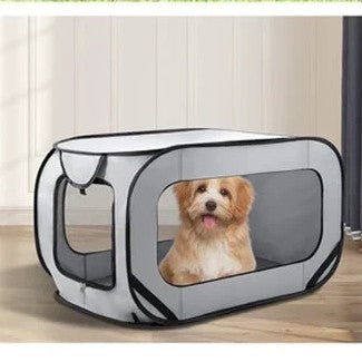 chien-dans-une-niche-pliable-grise