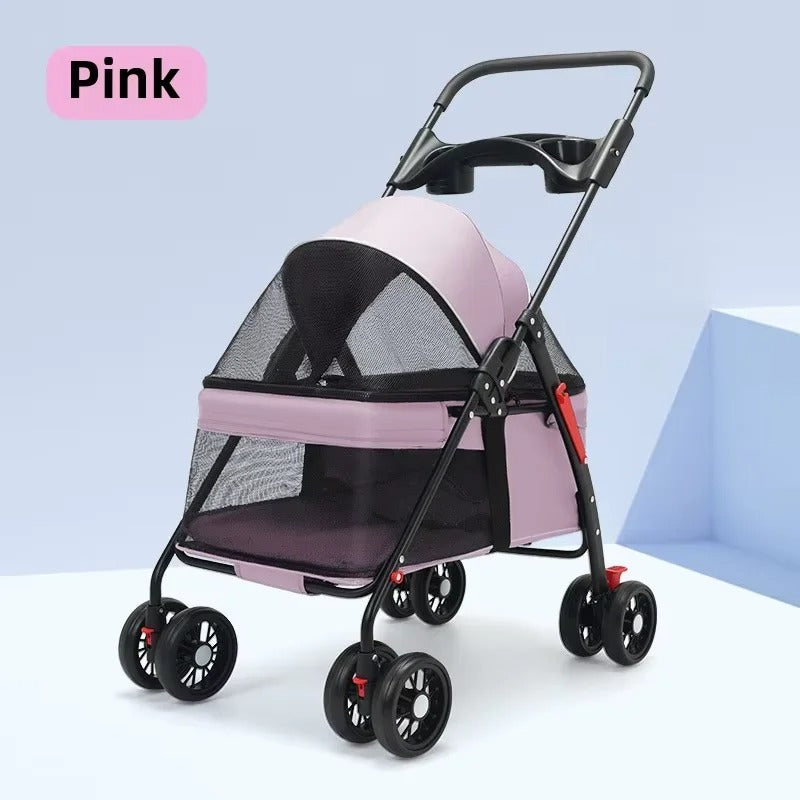 Poussette pour chien de couleur rose
