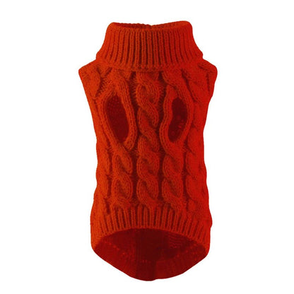 Pull pour chien en tricot torsadé col roulé couleur rouge