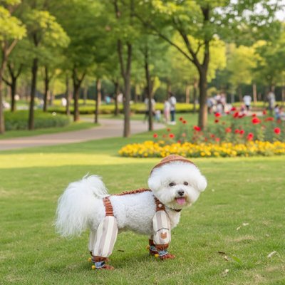 Chien portant des bottes imperméables antidérapantes brunes pour protection des pattes
