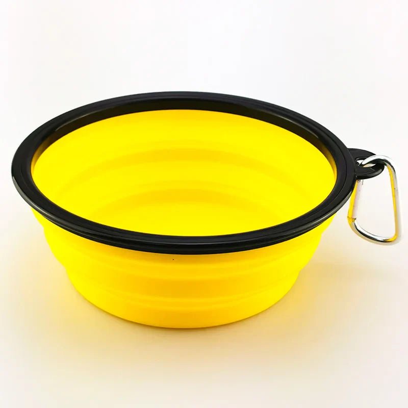 Gamelle pour chien en silicone jaune avec mousqueton
