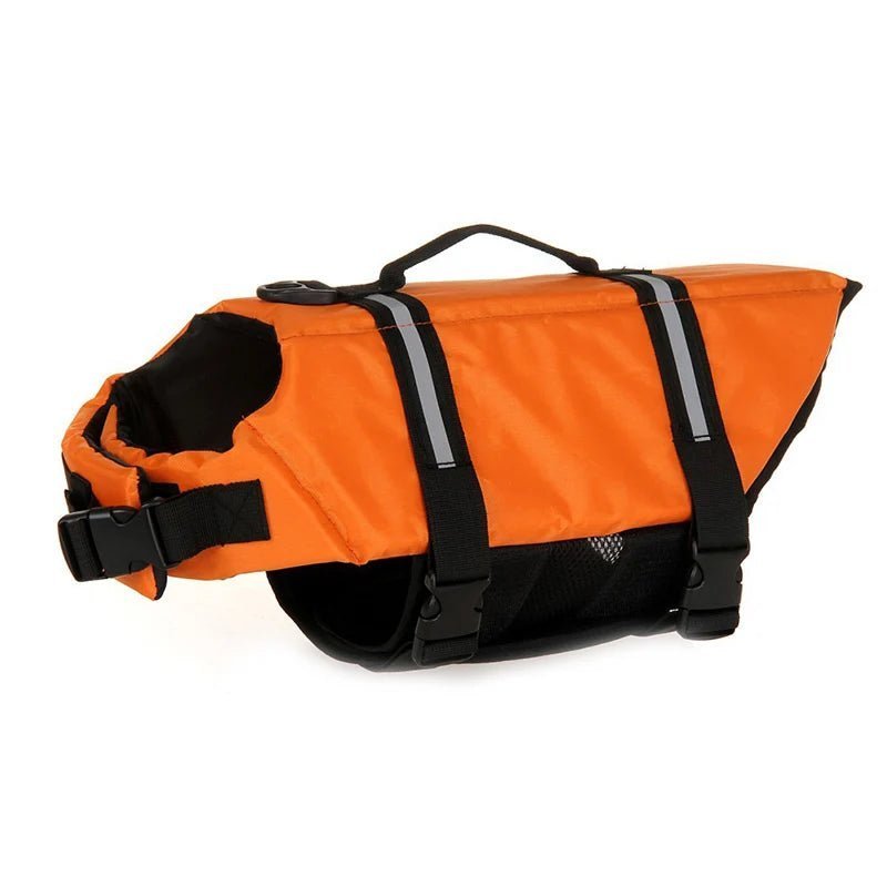 gilet-de-sauvetage-pour-chien-couleur-orange-sans-motif-avec-sangle-noir