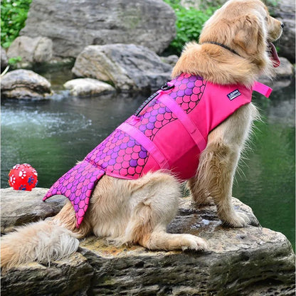 gilet-flottaison-chien-sirene-rose-plage-mer
