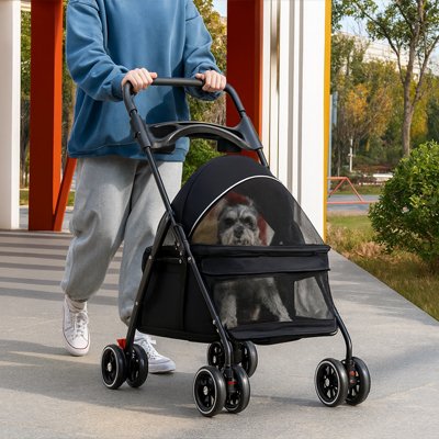 Poussette pour Chien avec fenêtre en maille pour meilleur visibilité