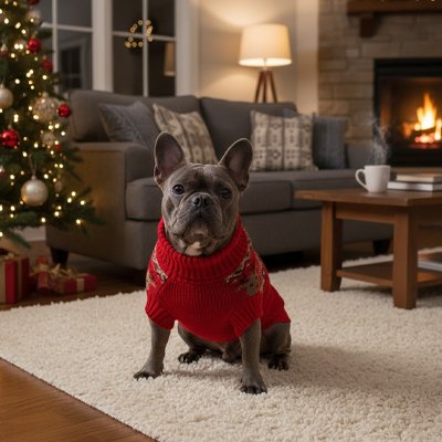 Pull de Noël pour Chien porté par Bulldog français