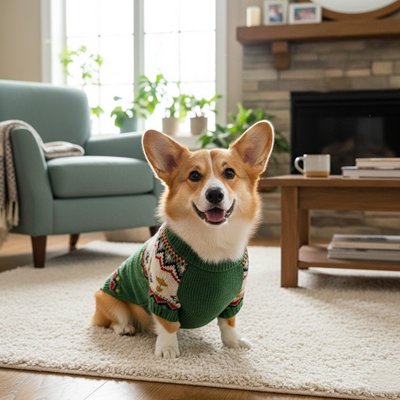 Chien Corgy porte un Pull pour Chien de Noël à motif